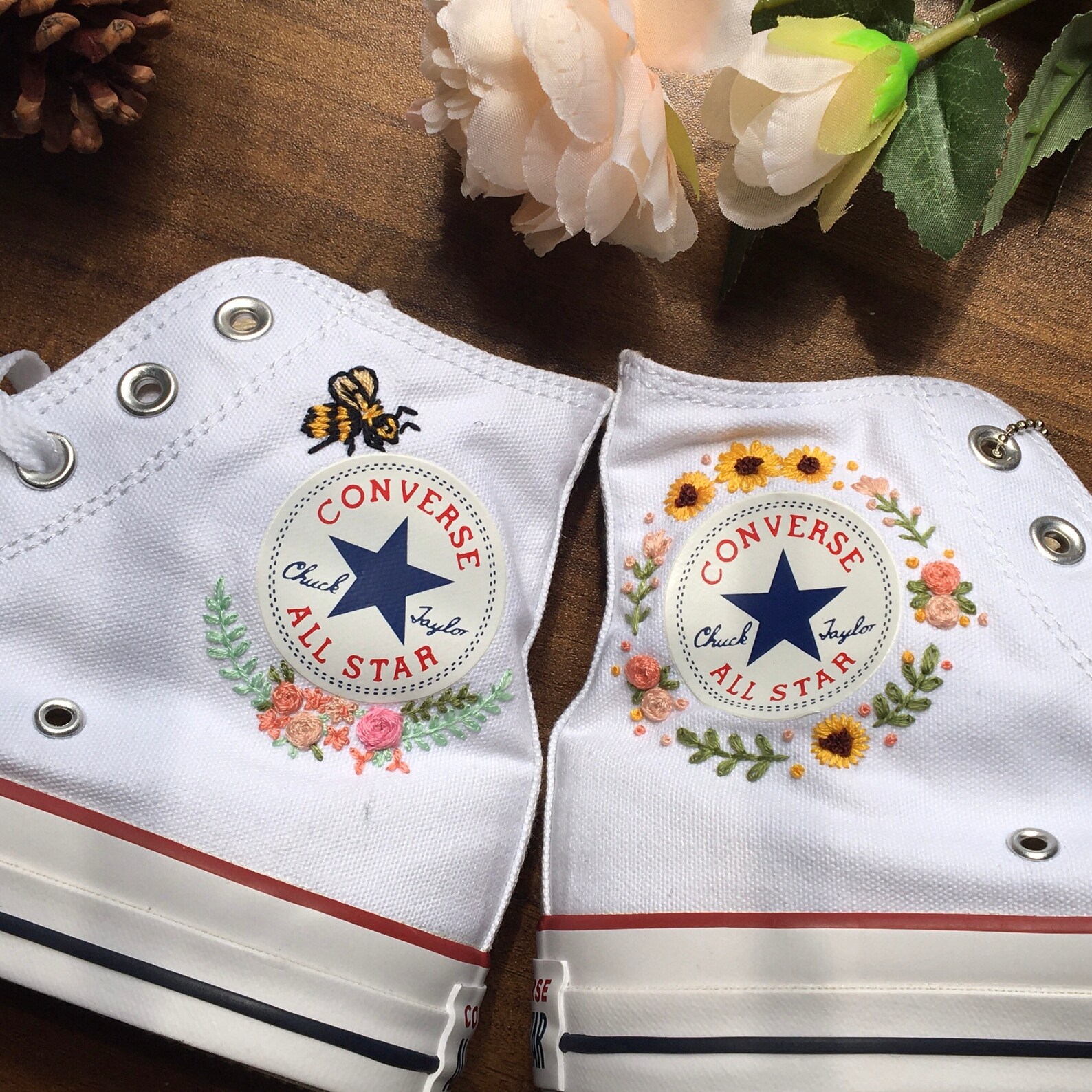 Custom Converse Embroidered Bees and Sweet Flowers/ Convesr Etsy