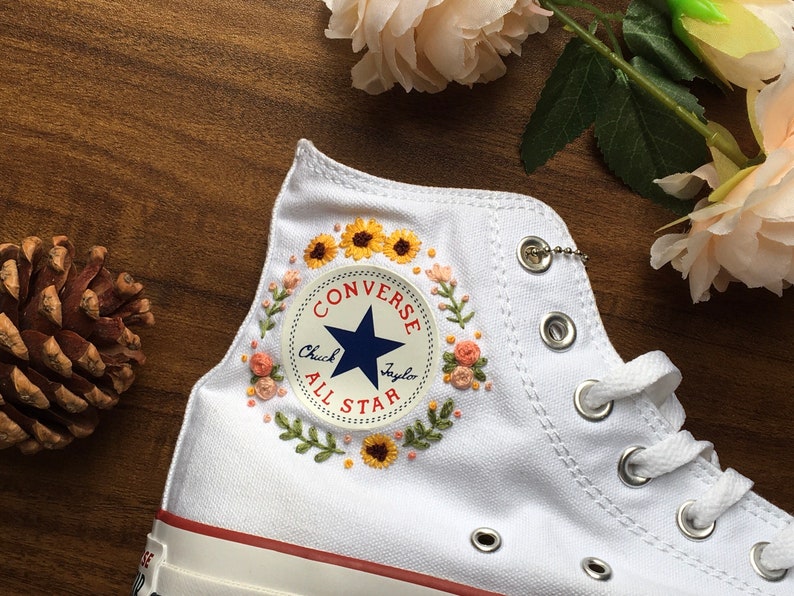 Custom Converse Embroidered Bees and sweet Flowers/ Convesr Chuck Taylor Embroidered Personalized 