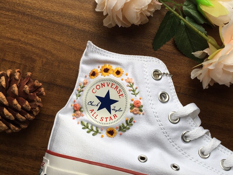 Custom Converse Embroidered Bees and Sweet Flowers/ Convesr Etsy Canada