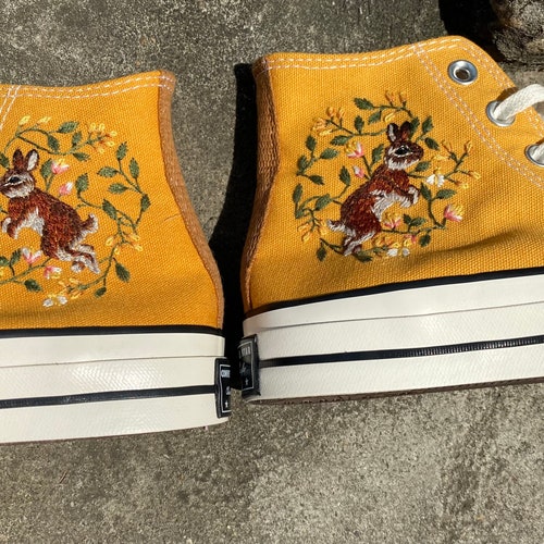 Converse Chuck Taylor 1970s Custom shops Floral Embroidery, Custom Rabbit, Gift For Her