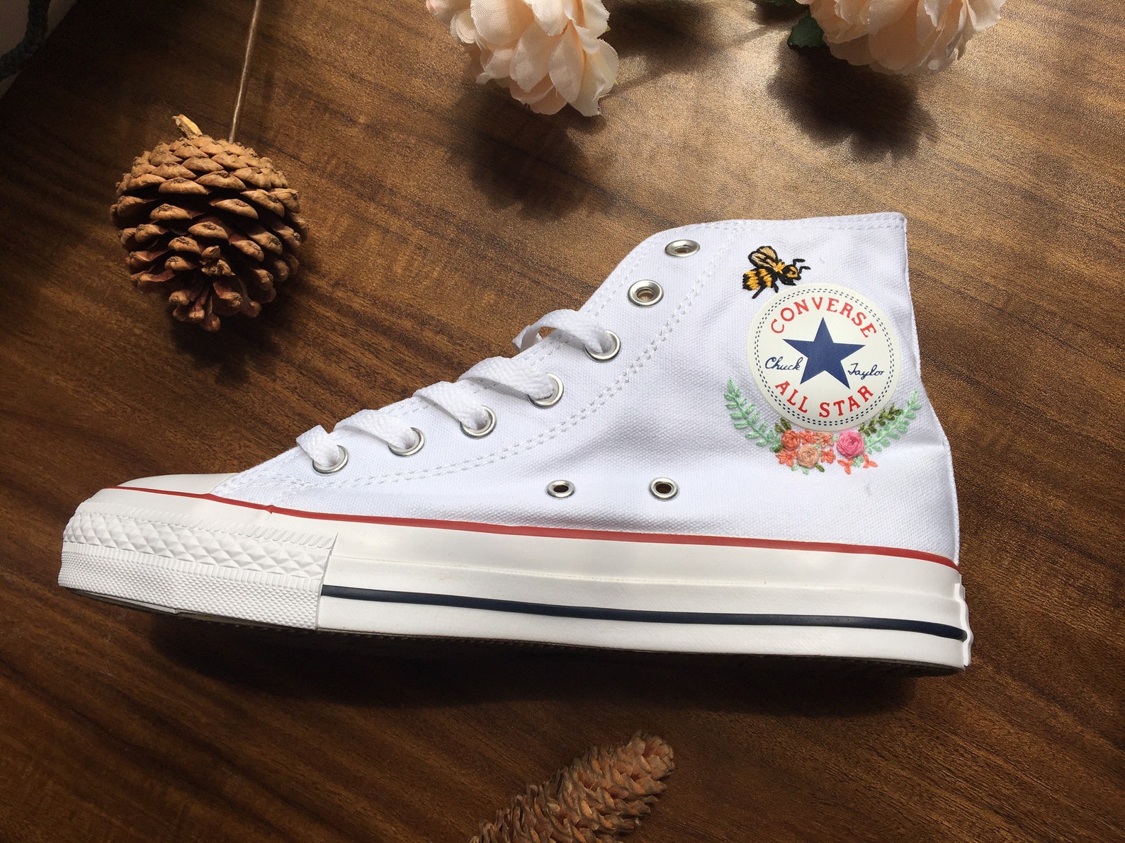 Custom Converse Embroidered Bees and Sweet Flowers/ Convesr Etsy