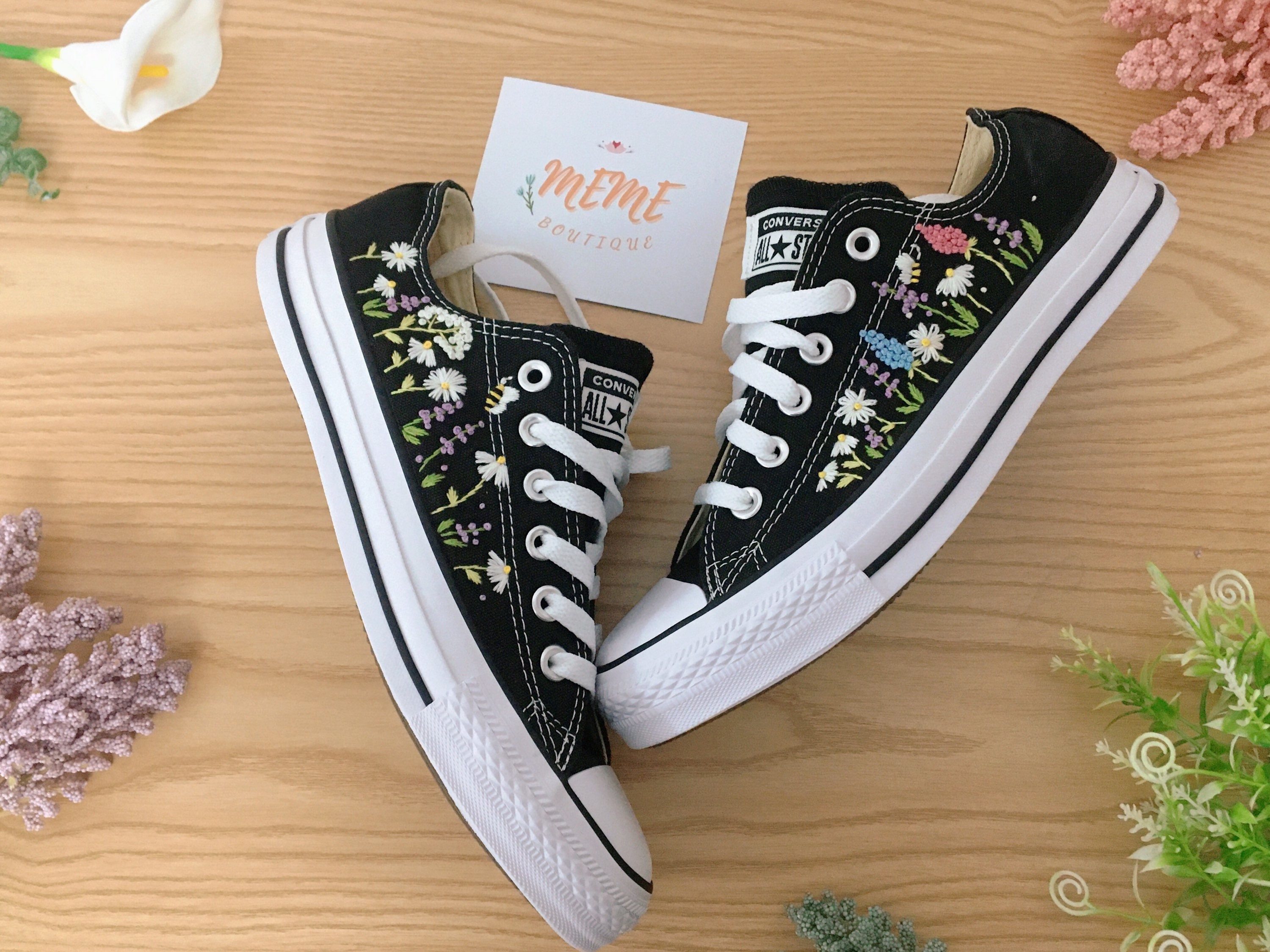 Converse Embroidery Sunflower Garden / Converse 1970s low neck Etsy