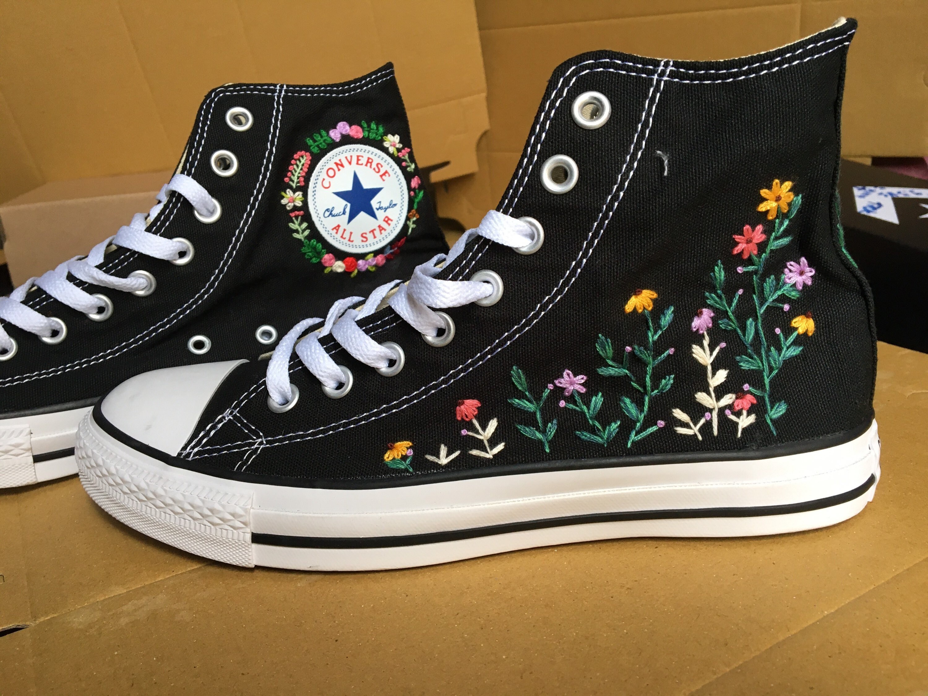 Converse Floral Hand Embroidery Painting Unique Gifts Natural - Etsy
