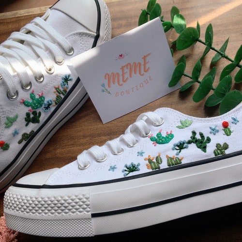 Converse Platform Embroidered Cactus / Converse High Neck - Etsy Canada Converse Platform Embroidered Cactus / Converse High Neck - Etsy Canada
