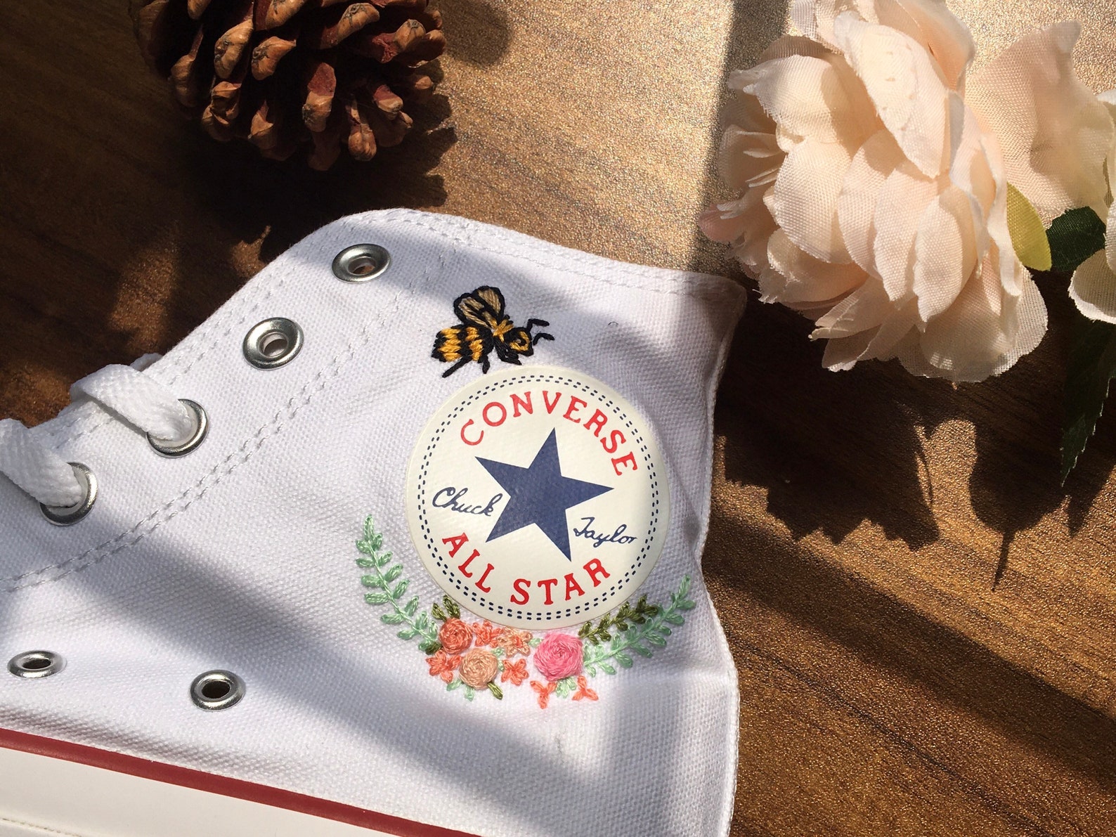 Custom Converse Embroidered Bees and Sweet Flowers/ Convesr Etsy