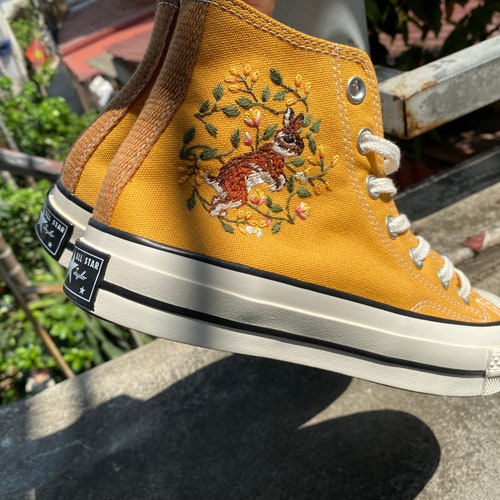 Converse Chuck Taylor 1970s Custom shops Floral Embroidery, Custom Rabbit, Gift For Her