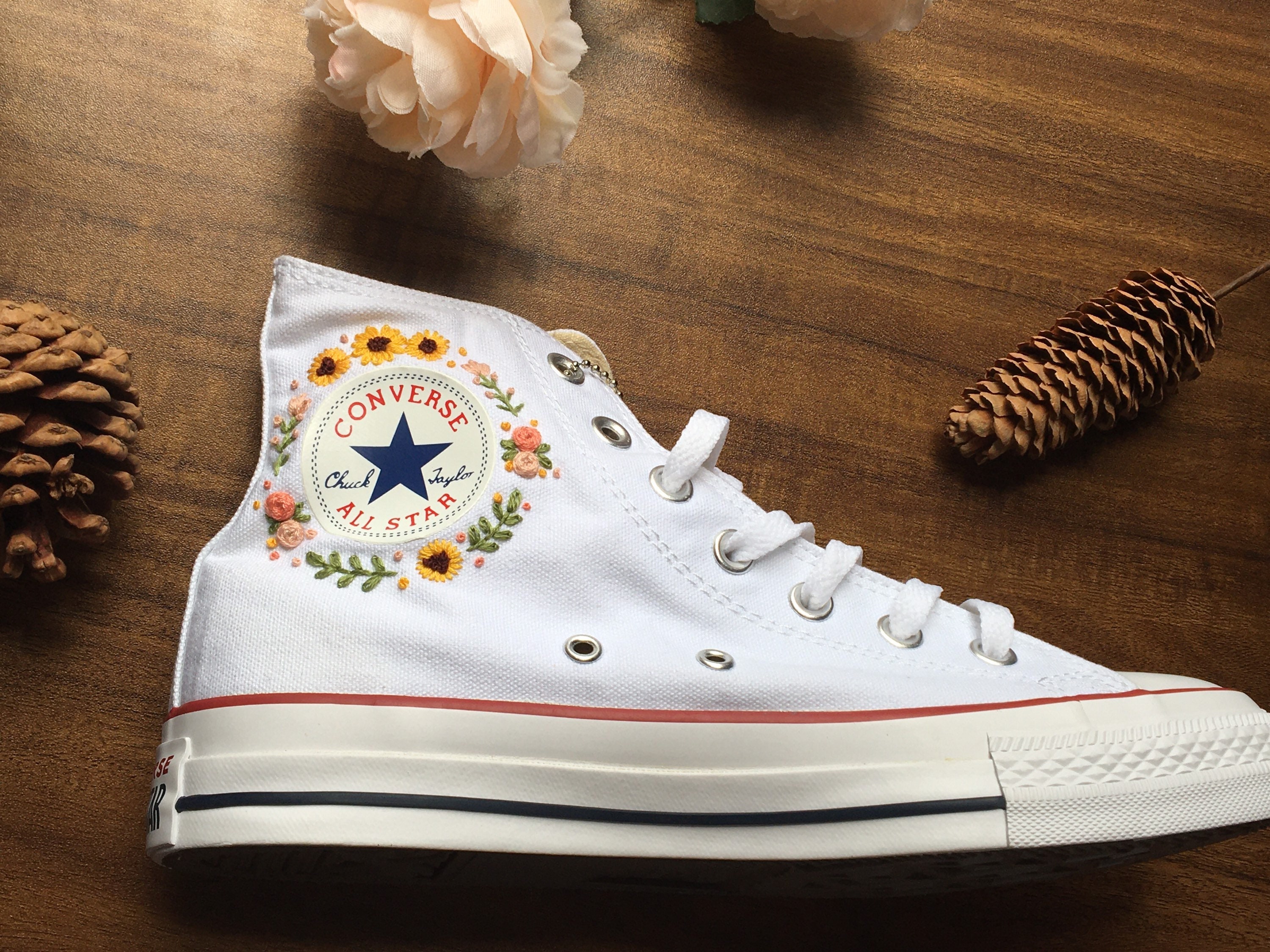Custom Converse Embroidered Bees and Sweet Flowers/ Convesr Etsy Canada