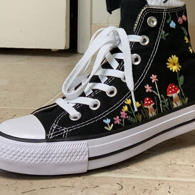Custom Embroidered Converse Mushroom Shoes / Sweet Beach Day Etsy