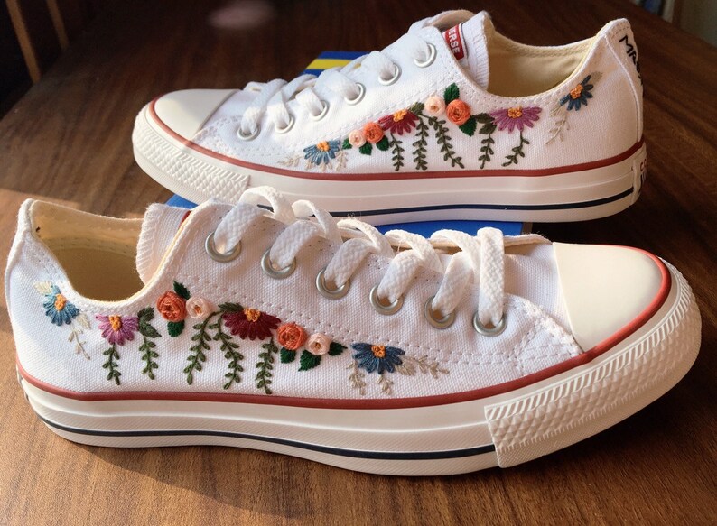 Embroidered Converse 1970s/ Low Converse/ Sweet Roses Etsy