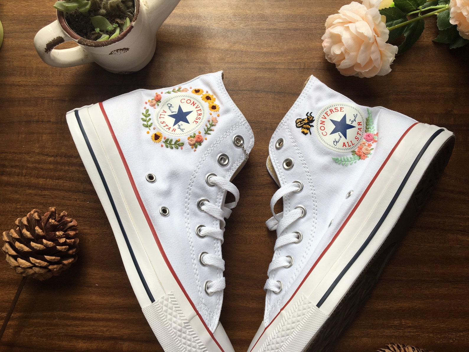 Custom Converse Embroidered Bees and Sweet Flowers/ Convesr Etsy