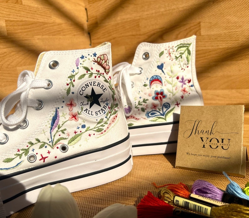 Embroidered Converse/ Platform Converse Converse Embroidery Shoes /Converse Flower Night Custom Embroidered/ Embroidered Converse High Tops - Embroidered Converse/ Platform Converse Converse Embroidery Shoes /Converse Flower Night Custom Embroidered/ Embroidered Converse High Tops -