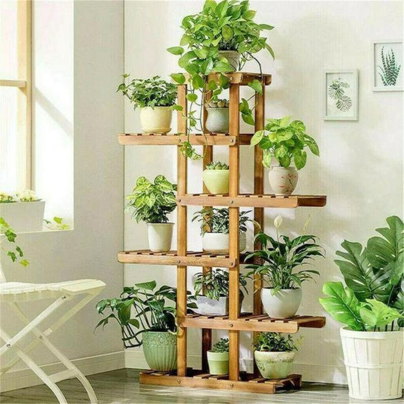 6 Tier Wooden Plant Stand Garden Flowerpot Shelf Sturdy - Etsy UK