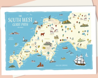 South West Coast Path Greetings Card: Illustrated Walking Route Map