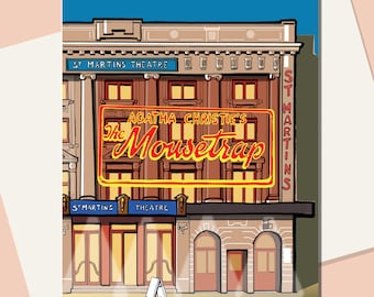 St Martin's Theatre London at night greetings card
