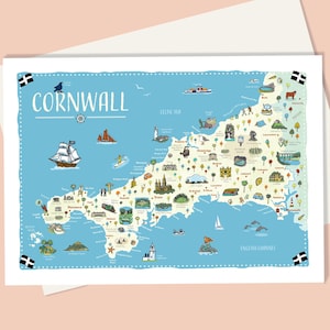 Carte des Cornouailles, carte illustrée des lieux et monuments de Cornouailles ; carte parfaite pour tous ceux qui aiment les Cornouailles