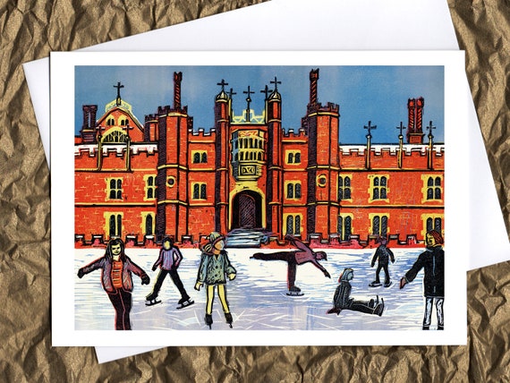 Hampton Court Ice Rink: London Linocut Christmas Card
