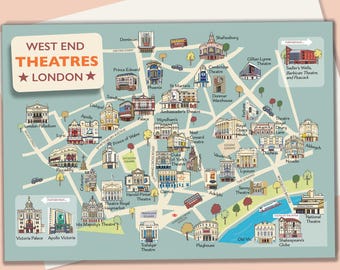 London Theatres Greetings Card: West End theatre map card