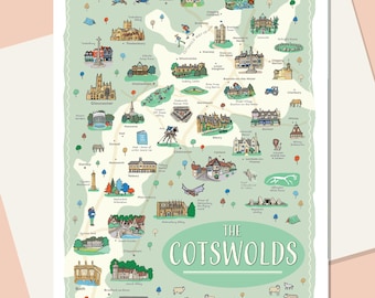 Cotswolds Map Greetings Card