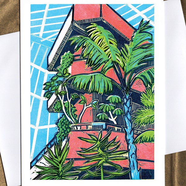 Barbican Conservatory greetings card, from original linocut, London