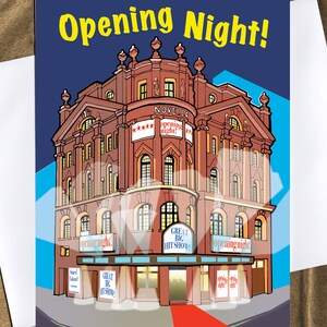 Carte de voeux pour la soirée d'ouverture, théâtre la nuit, premier soir, nouveau spectacle