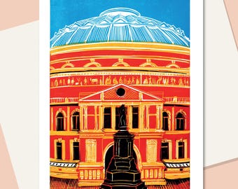 Royal Albert Hall, London greetings card, linocut, Proms, concert, venue