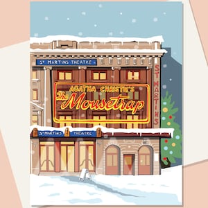 St Martin's Theatre London in the snow blank Christmas card for theatre fans