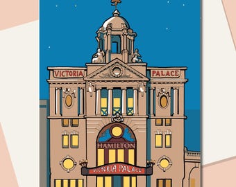 Victoria Palace Theatre London at night greetings card