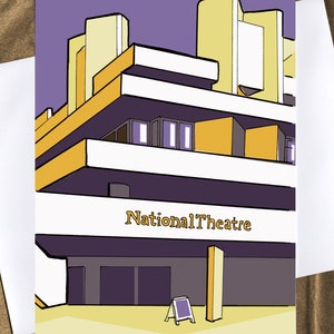 National Theatre, Londres (ciel violet), carte de voeux, carte vierge