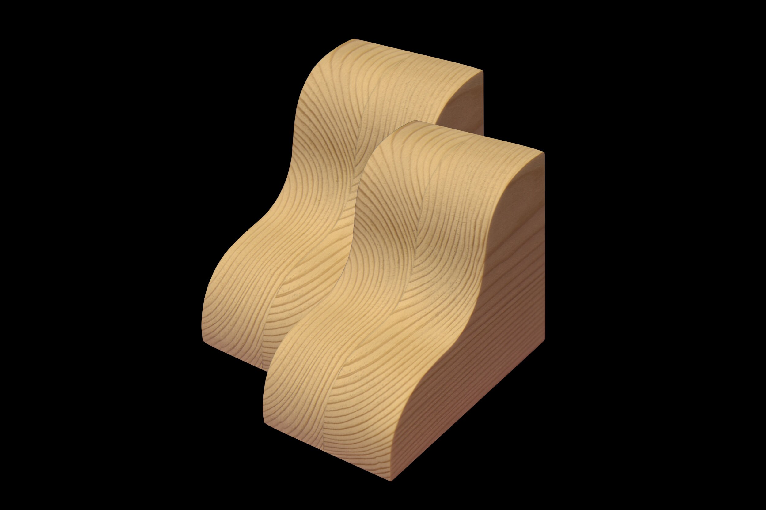 A pair of wooden corbels handmade by Sampwoodworks