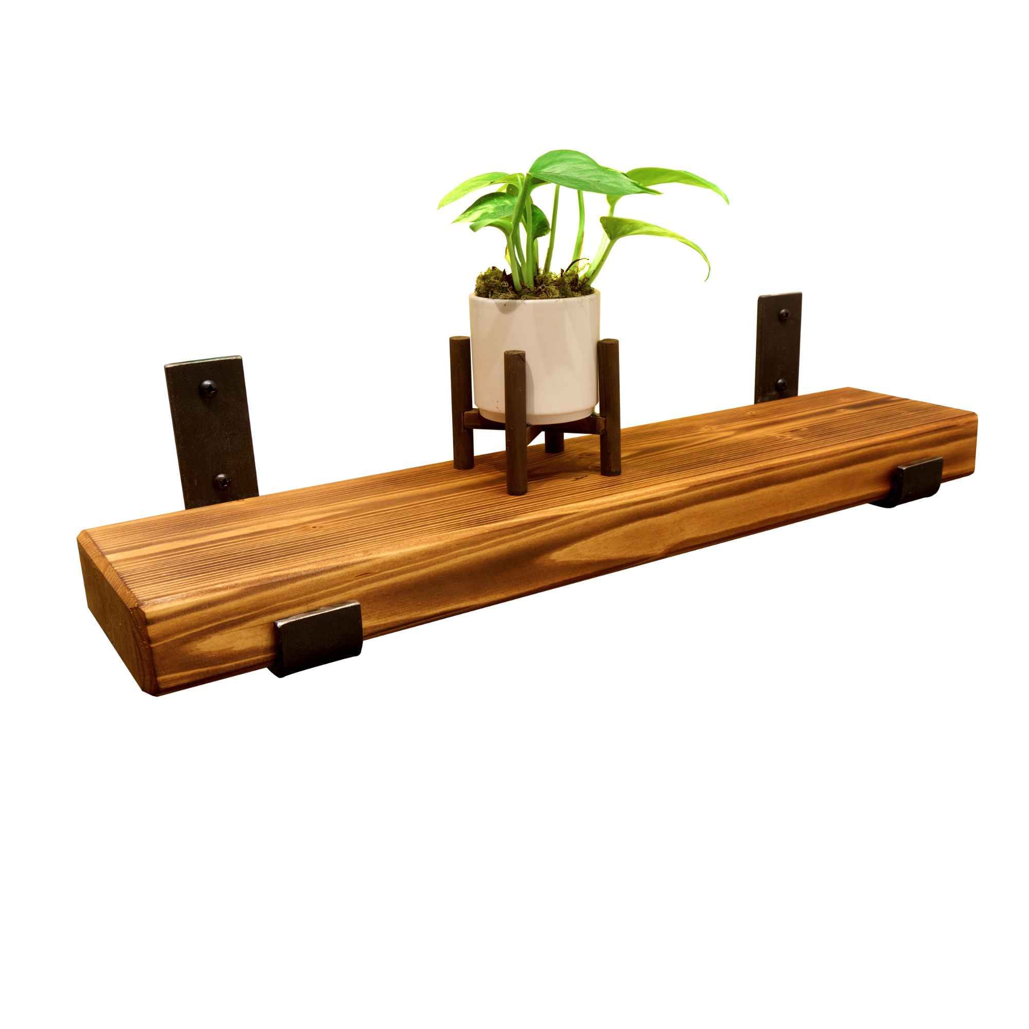 Handmade Rustic Wall Shelf with Industrial Metal Brackets handmade by Sampwoodworks