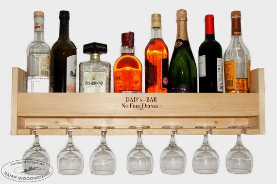 Personalised Wall mounted Home Bar Gift-  Gin Bar with glass holder