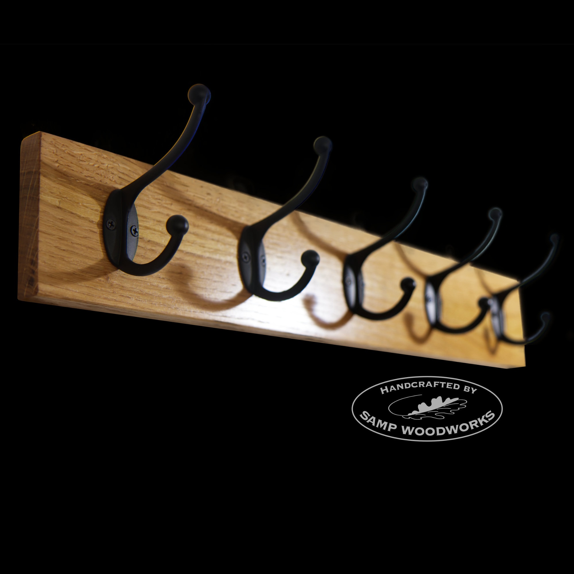 Solid Oak Coat Rack with Antique style Metal Hooks handmade by Sampwoodworks