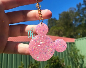 Blush Glitter Disney Inspired Mouse Keyring - Mouse Inspired Keyring - Sparkly Glitter Pink Keyring