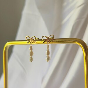 Dainty Pearl Bow Earrings - Freshwater Pearl Stud Earrings - Bridal Earrings - Festive Earrings - Gifts for her - Dainty Gold Pearl Earrings