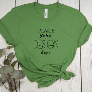 Leaf Bella Canvas 3001 Mockup / 2 Bella Canvas 3001 Flat lay Mockups / Bella Canvas 3001 Carta de colores / MockUp de camiseta con nudo atado / POD
