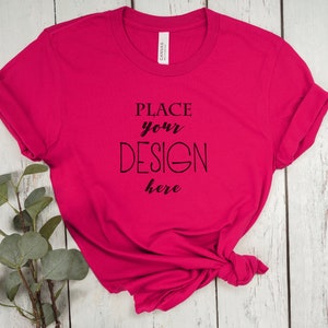 Fucsia Bella Canvas 3001 Mockup / 2 Bella Canvas 3001 Flat lay Mockups / Bella Canvas 3001 Carta de colores / MockUp de camiseta con nudo atado / POD