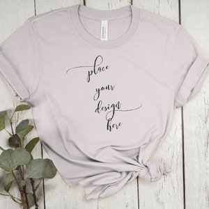 Polvo de lavanda Bella Canvas 3001 Mockup / 2 Bella Canvas 3001 Flat lay Mockups / Bella Canvas 3001 Carta de colores / MockUp de camiseta con nudo atado