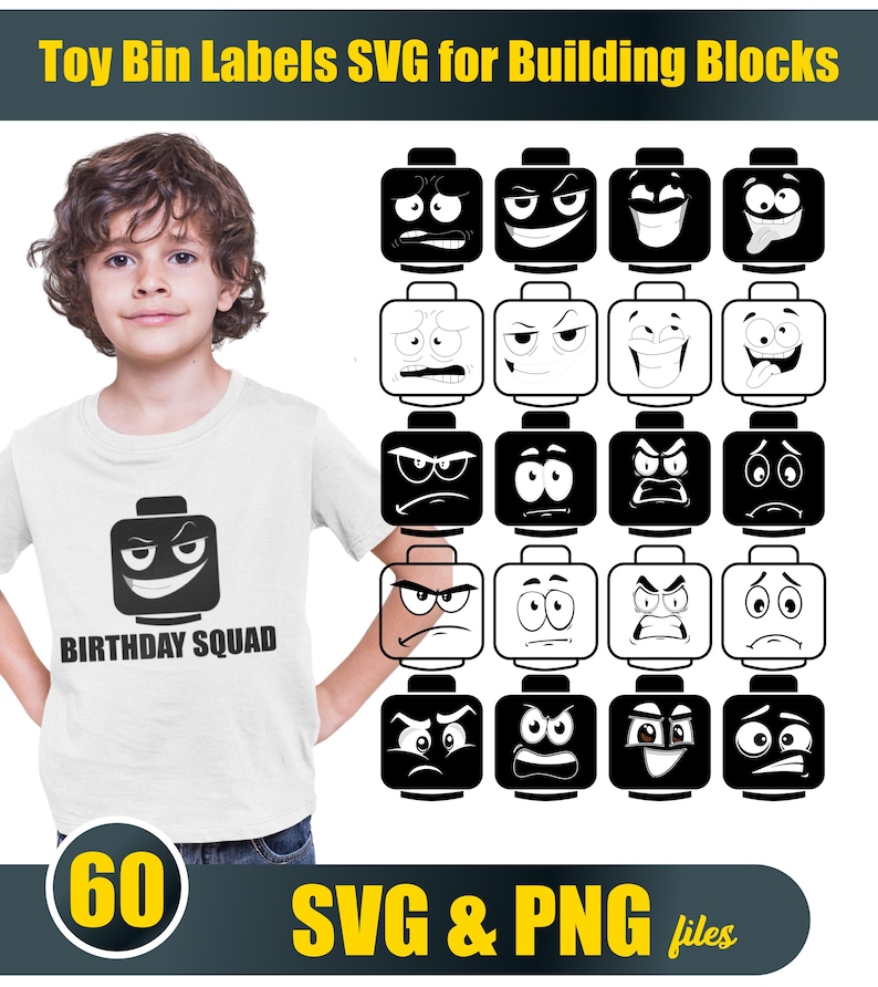 Building Block Face SVG, Toy Bin Labels, Playroom Organization (PNG ...