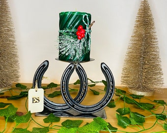 CHRISTMAS HORSESHOE CANDLE Holder | Rustic Candle Holder, Candle Stand, Metal Candle Holder