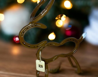CHRISTMAS HORSESHOE REINDEER | Small Horseshoe Reindeer Rodolph Decoration, Handmade Metal Christmas Decoration, New Forest Reindeer