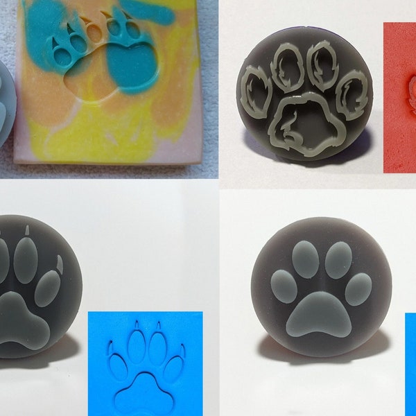 Animal Paw 45mm Round Soap Stamp, 1.77", Bear Paw, Cat Paw, Dog Paw, Furry Paw