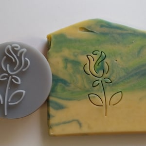 Single Rose 45mm or 57mm Round Soap Stamp, 1.77&quot; or 2.25&quot;
