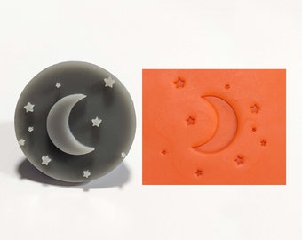 Moon and Stars 45mm or 57mm Round Soap Stamp, 1.77&quot; or 2.25&quot;