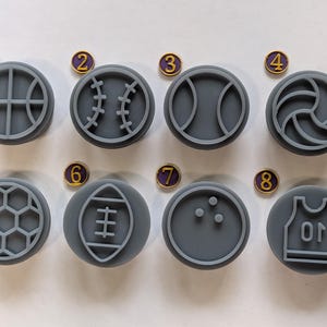 Sports: Basketball, Baseball, Tennis, Volleyball, Soccer, Football, Bowling, Jersey  45mm Round Soap Stamp, 1.77&quot;