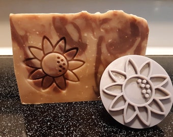 Sunflower 45mm or 57mm Round Soap Stamp, 1.77&quot; or 2.25&quot;