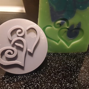 Swirly Hearts 45mm or 57mm Round Soap Stamp, 1.77&quot; or 2.25&quot;