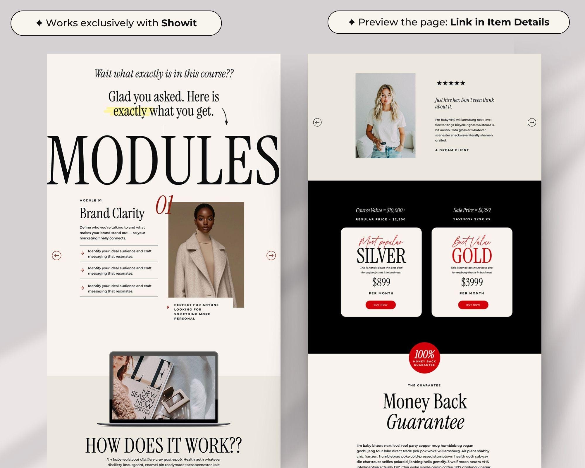 Showit Sales Page Template Luxury Bold Showit Template for Coaches
