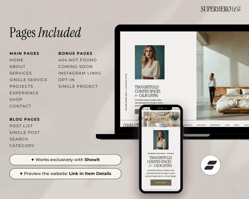 Showit Website Template for Interior Designers | Minimal Interior Design Website | Luxury Service Business Website image 6