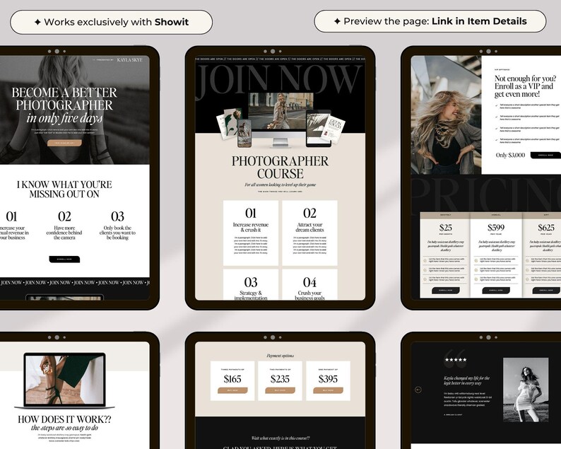 Modello di pagina di vendita Showit / Modello Showit di lusso in bianco e nero per fotografi + coach di fascia alta immagine 4
