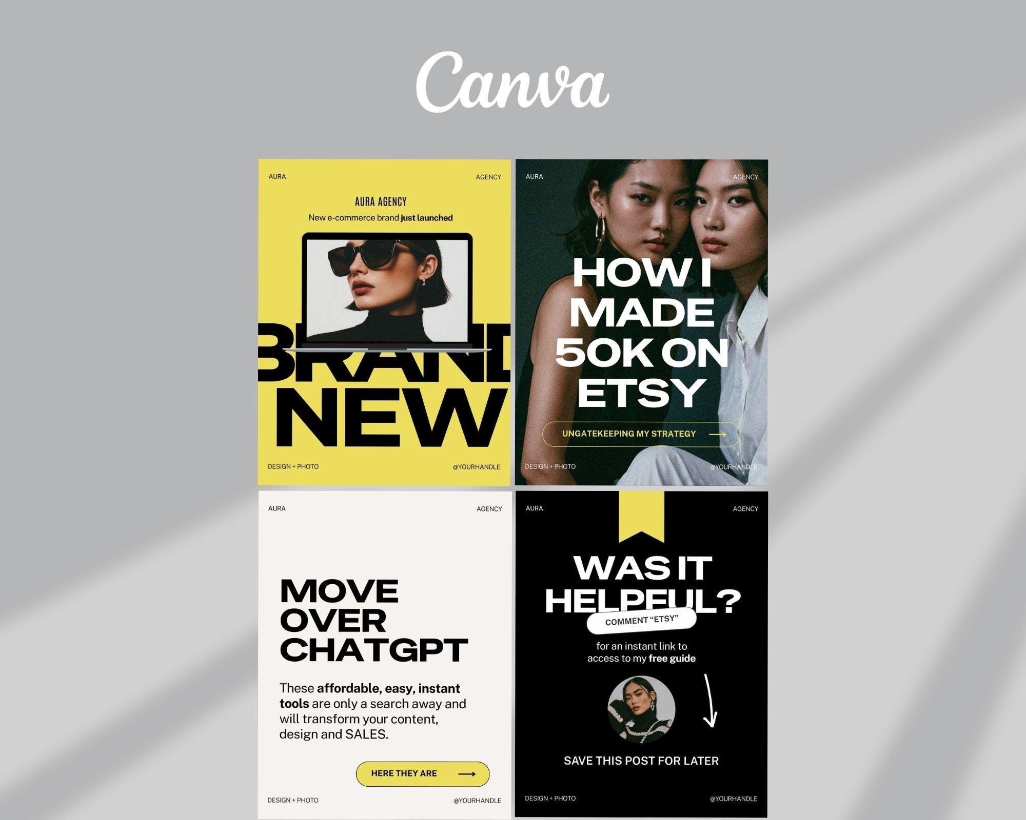 Bold Instagram Template Canva | Creative Social Media Template | Yellow ...